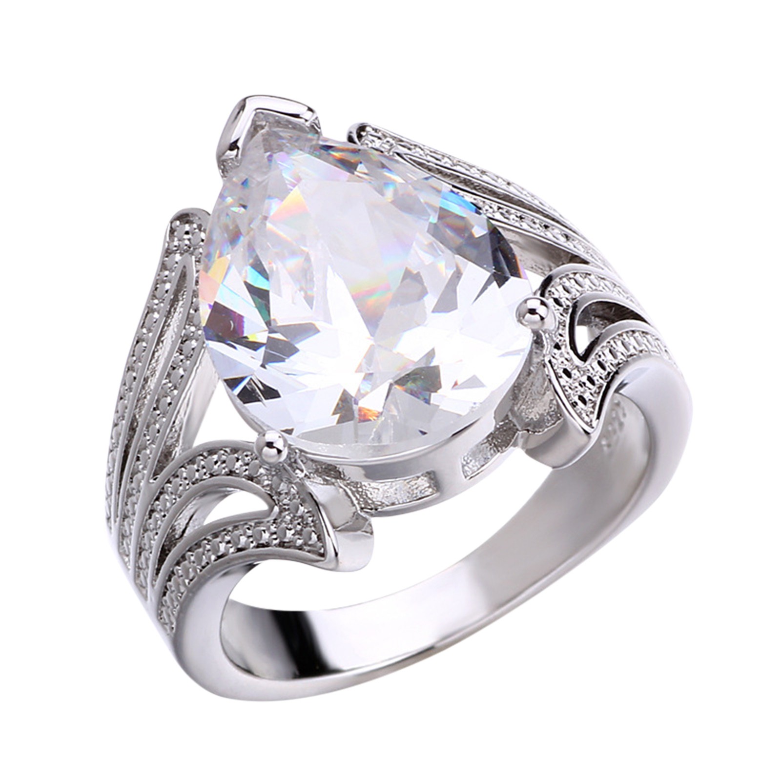 thumbnail image 2 of Anillo de circonio en forma de pera con gotas de agua chispeante compromiso de joyería de plata, 2 of 2